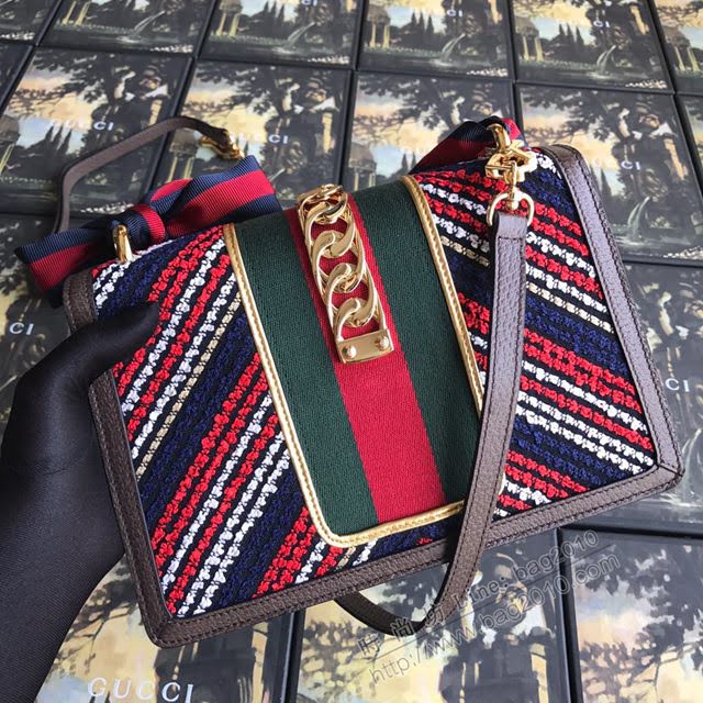 Gucci包 古馳新款 專櫃品質 524405彩布啡皮 Gucci斜挎女包 Gucci肩背包  gdj1001